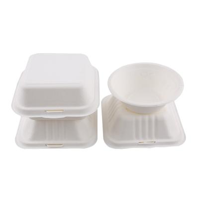 China Biodegradable Take Out Container Clamshell 6 x 6 Inch Molded Fiber Bagasse To Go Food Box Hamburger Box for sale