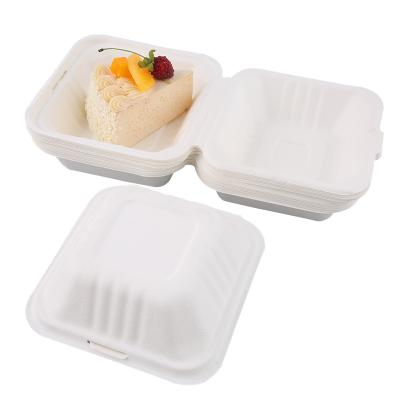 China Biodegradable Compostable Square Hinged Container Hamburger Box Single Compartment Clamshell Take-Out Box Made From Eco-Friendly Plant Fibers for sale