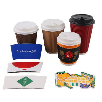 China Recycled Materials Disposable Printed Kraft Paper Cup Sleeve For Coffee Embossed Cup Sleeve for sale