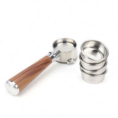 China New Sustainable Straining Hot Selling Products Kitchen Coffee Tea Tools Wooden Handle 54 Mm Stainless Steel Filters for sale