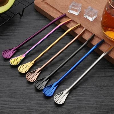 China 2021 New Viable Hot Sale Colorful Stainless Steel Colorful Filter Ideas Drinking Mate Straw Spoon for sale