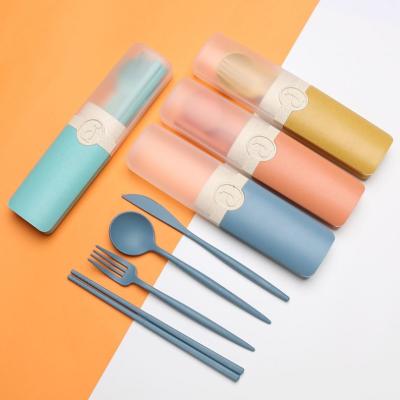 China Hot Selling 4 Pcs Eco Friendly Reusable Reusable Wheat Straw Plastic Amazon Child Flatware Travel Flatware Set for sale