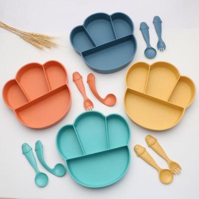 China Non-slip New Design Daily Kids Divided Dish Wheat Fiber Dinnerware Set With Practicing Spoon for sale