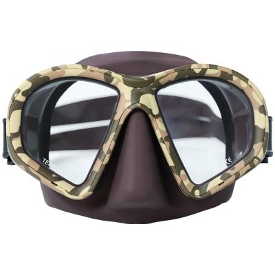 China Camouflage Freediving Goggles Silicone Skirt Tempered Glass Snorkel Mask for sale