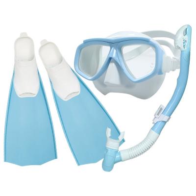 China Anti-fog Tempered Glass Blue Scuba Snorkeling Mask Fins Set for Diving Customized Logo Snorkel Mask Set for sale