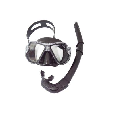 China Customized Logo Black Diving Mask Set with Tempered Glass Lens and Silicone Strap Snorkel Mask Set for sale