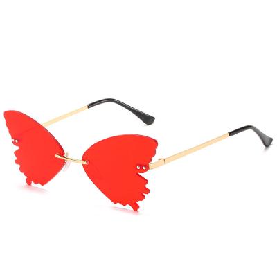 China Fashion Sunglasses 2021 Newest Fashion Butterfly Shape Sunglasses Eyewear Men Women Rimless Colorful Wholesale Custom Glasses Cat Eyewear for sale