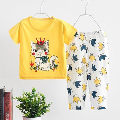 China Wholesale Kids Cartoon Thermal Pajamas Sets Girls Set Children Cartoon Short Sleeve Sleepwear Tops+Panties for sale