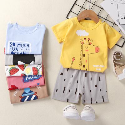 China Summer Children's Breathable 100% Cotton Cartoon Sakura Short Sleeve T-Shirt Set for sale