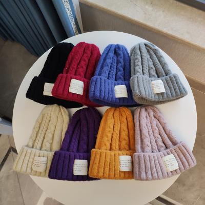 China Female Korean Casual Wild Applique Wool Hat COMMON Twisted Hat Thick Warm Knitted Hat for sale