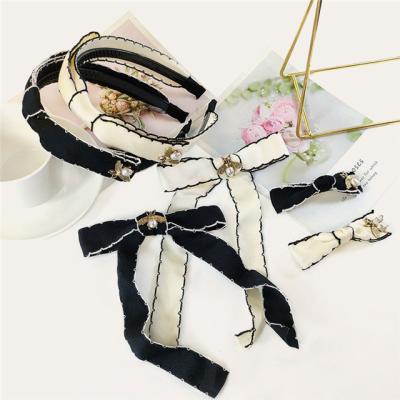 China 2021 fashion color pure fabric version fine bow tied headband hairpin hair accessories for sale