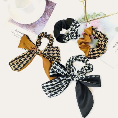 China New Fashion Fashion Houndstooth Bowknot Ribbon Hair Tie Ladies Temperament Elastic Hair Rope for sale