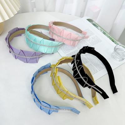 China Fashion Solid Color Cloth Handmade Folding Headband Diamond Hair Accessories Hair Bands For Women for sale