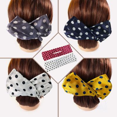 China Fashion Ladies Polka Dot Bowknot Curler Fabric Iron Wire Wrap Designer Perm Hair Accessories for sale