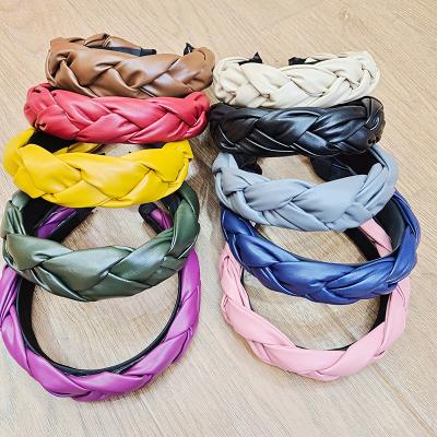 China Fashion Hairband Solid Color Leather Twist Braid Headband Ins Wide Brim Headwear for sale