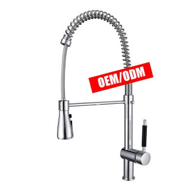 China Pull Down Spray Plated High Quality Sanitary Ware Hot And Cold Single Handle Deck Mounted Sink Water Mixer Tap Kitchen Faucet Te koop