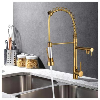 China Pull Down Sprayer Zinc Alloy Body Gold Hot And Cold Water Luxury Kitchen Faucet With Pull Down Sprayer for sale