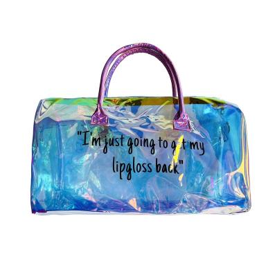 China Fashion Customized Transparent Plastic Iridescent Overnight Hologram Spend Night Gym Sports PVC Clear Weekender Travel Duffel Bags for sale