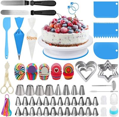 China Viable 210Pcs Cake Decorating Supplies Kit Cake Turntable Stand Icing Spatulas Tips Cake Leveler Pastry Bags Decorating Nail Tools for sale