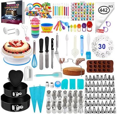 China Viable 442Pcs Baking Accessories Cake Decorative Supplies Kit Pastry Nozzle Pipe Frosting Tips Set Cake Turntable Decorative Tips Tool for sale