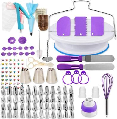 China Viable 200Pcs Cake Decorating Supplies Cake Decorating Kit Baking Supplies Set For Beginners Cake Turntable Holder Icing Piping Tips for sale