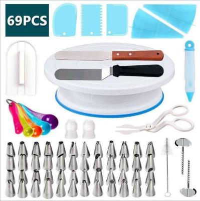 China Viable Wholesale Cake Decorating Tools Consumable Bundles with Pastry Bags 69 Pieces Plastic Rotating Cake Decorating Turntable Set, for sale