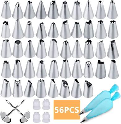 China 56Pcs Stainless Steel Cake Sprinklers Sets Cupcake Decorating Kit Cake Decorating Mouth Decorating Bag TPU Pastry Bag Set Cake Icing Tips for sale