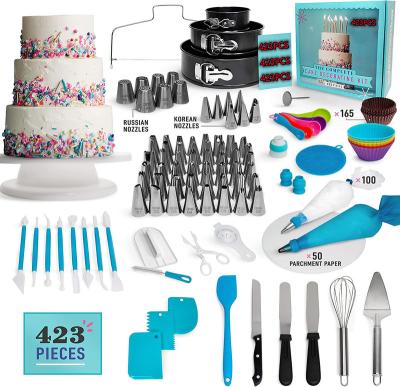 China Viable 423pcs Cake Tools With Cake Turntable Cake Decorating Mouth Decorating Bag Baking Tool Kit for sale