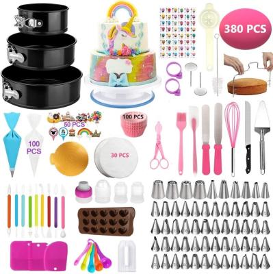 China Viable Cake Decorating Baking Consumables Set 380pcs Tool Kit 3 Piping Turntable Tips 48 Cake Molds 1 4 Russian Nozzles 8 Fondant Tools for sale