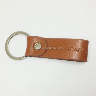 China Simple genuine leather key chain with split ring and rivet for sale