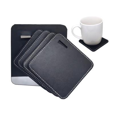 China Black Leather Practical Business Square Coaster Customized Viable High End Set for sale