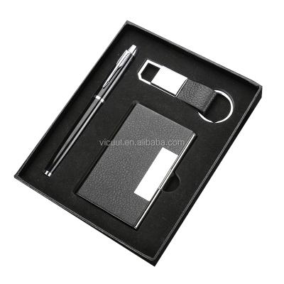 China Business Gift High Quality Laser Engraved Logo Business Card Holder, Pen and Key Chain Corporate Gift Set for sale