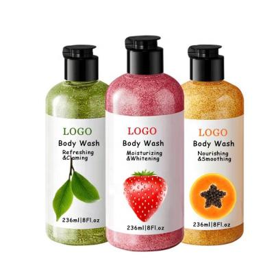 China Wholesale Private Label Bubble Exfoliating Organic Bodywash Whitening Lightening Bath Shower Gel Natural Vegan Fruit Scrub Body Wash for sale