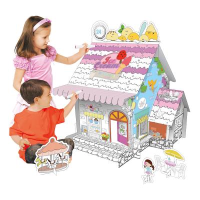 China DIY Paper Cardboard With Free Pens Doodling Mini House Ice Cream House for sale