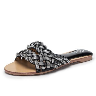 China Other Diamond Woven Women's Flat Bottom Sandals Casual Women's Slippers One Line Instant Comfortable for sale