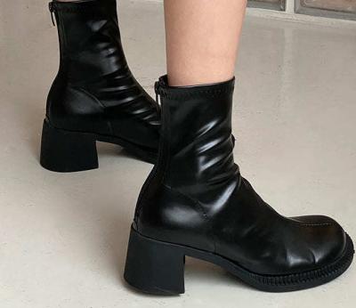 China Mona Same Big Head Martin Breathable Boots For Women 2022 New Thick High Heel Zipper Chelsea Boots Around Toe Short Boots For Women for sale