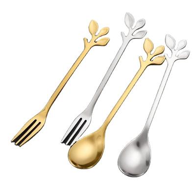 China Twig Spoon Stainless Steel Tableware Beverage Stir Dessert Coffee Fruit Spork Viable Creative Set for sale