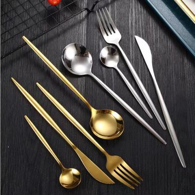 China Viable European Coffee Fork Knife Stainless Steel Tableware Spoon Mixing Steak Knife 24 Piece Gold Cutlery Sets for sale