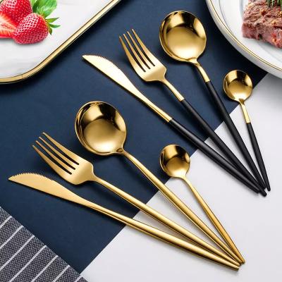 China Viable Set Colorful Gold Spoon Knife Fork Flatware Portugal Dinnerware Set And White Flatware Portuguese Dinnerware Set for sale