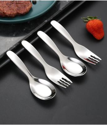 China Small workable 316 stainless steel forkspoon with short handle ice cream dessert spoon for kids food fork for sale