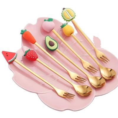 China Lovely Children Promotion Stainless Steel Viable Creative Design Tea Spoon Fork for sale