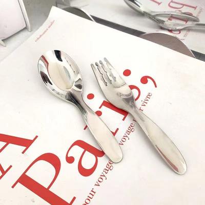 China High Quality Viable Hot Selling Baby Soup Spoon Stainless Steel Spoon Fork Short Round Handle Main Tableware for sale