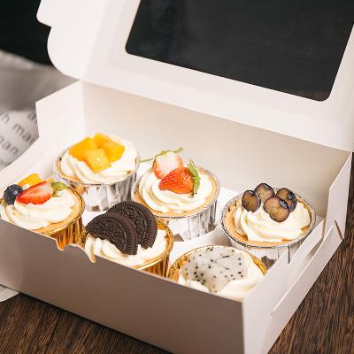 China Clear Recyclable Paper Window 4 6 12 24 Hole Transparent Mini Cup Cake Packaging Box Cupcake Boxes for sale