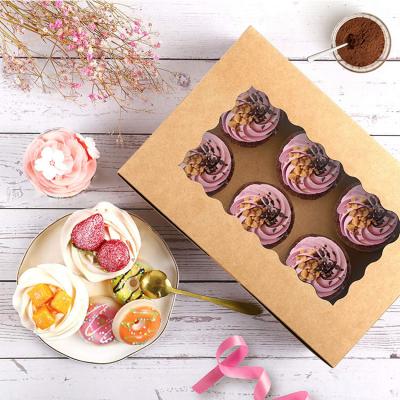 China Recyclable Kraft Paper Cupcake Container Can Be Customized Logo Cup Hole 6.8cm Packaging 2/4/6/12Pcs Cupcake Box for sale