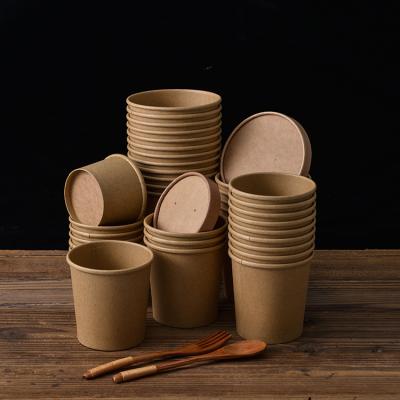 China Original Color Disposable Biodegradable Original Color Soup Paper Cups Wrapping Paper Cups Brown Wallpaper Cups Double for sale