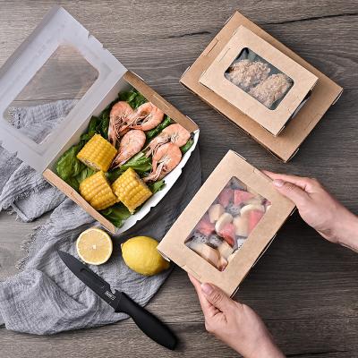 China Wholesale Disposable Grocery Paper Food Box Disposable Paper Lunch Box Take Out Fast Food Packaging Paper Boxes With Window for sale