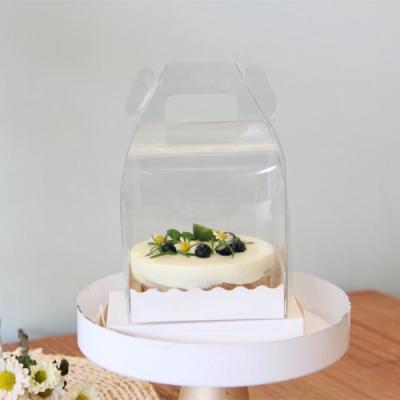 China Recyclable Promotional PET Cake Slice Boxes Clear Dessert Containers Pastry Container Display Box With Handle for sale