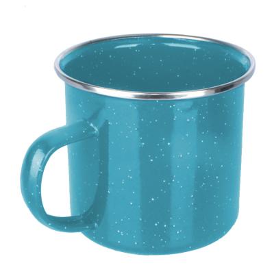 China 2019 Wholesale Custom Disposable Amazon Logo 304 Stainless Steel Metal Sublimation Enamel Camping Mug Mug With Gold Steel Rim By for sale