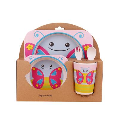 China Wholesale Sustainable Unbreakable Baby Fiber Bamboo Feeding Tableware Kids Fork Spoon Dish Bowl Cup Sets for sale