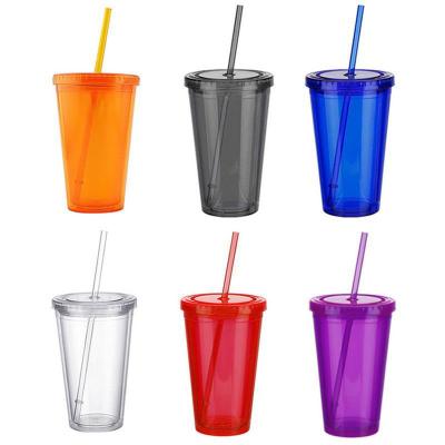 China Viable Transparent Straw Cup Creative Adult Milk Tea Double Plastic Cup With Lid for sale